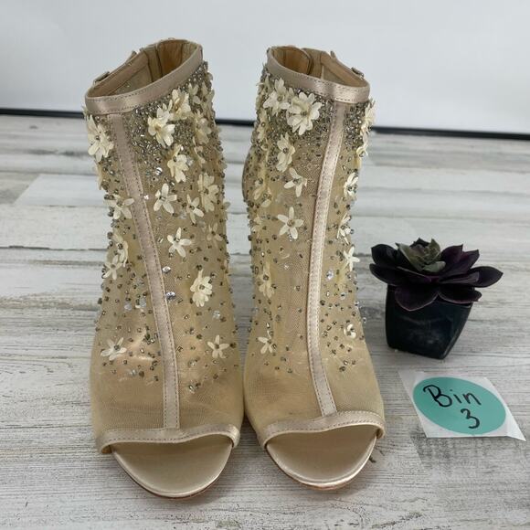 Badgley Mischka NEW Nude Peep Toe Beaded Heels Formal Size 6 - Picture 3 of 9
